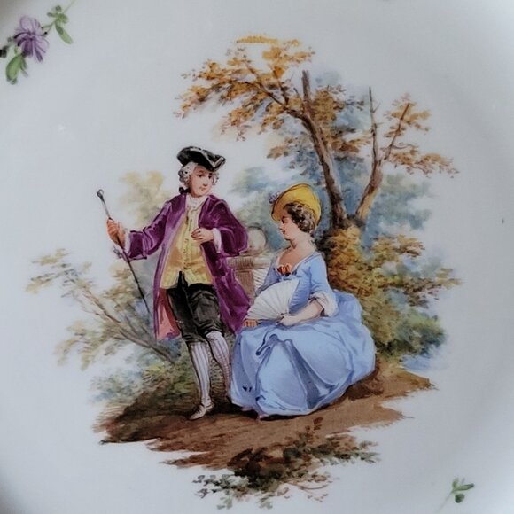 Antique Meissen Plate Courting Couple Romantic Scene Floral Design 8.75" - Picture 3 of 8